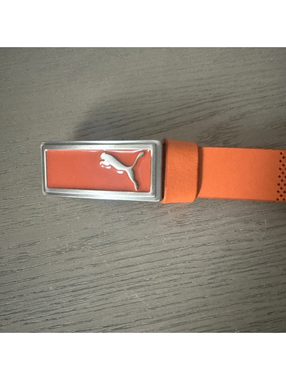Puma Golf Leather Belt Adult Size Large Orange Silver Orange Enamel Buckle